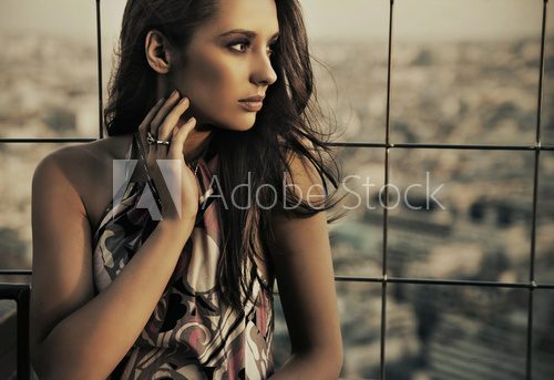 beauty posing over urban background