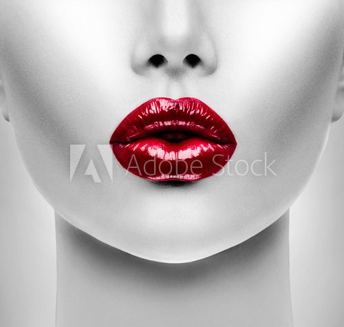 Sexy Red Lips. Beauty Model Woman's Face closeup 