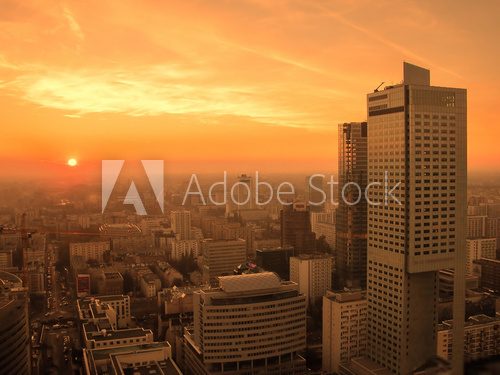 Sunset over Warsaw downtown