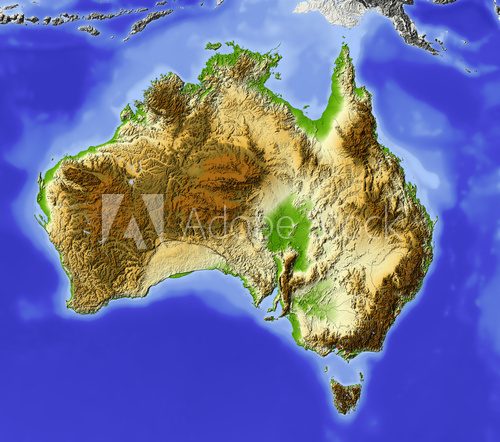 Australia, relief map, colored according to elevation 