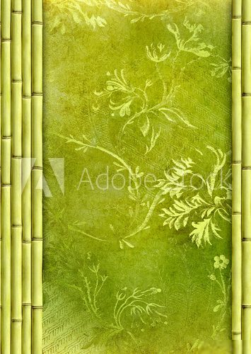 Bamboo border and green decorative floral background