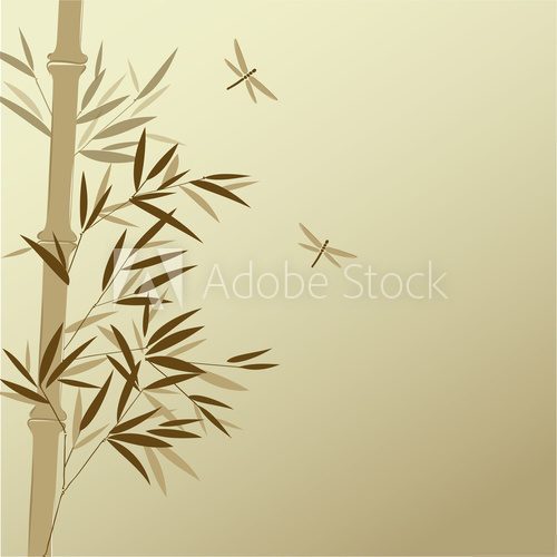 Bamboo with dragonflies in Chinese painting style 