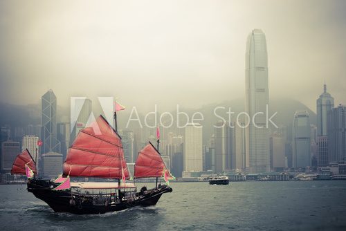 chinese style sailboat in Hong Kong