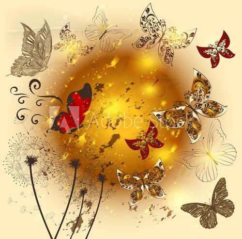 Creative flower  shiny background with butterflies 