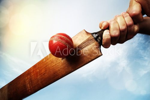 Cricket player hitting ball 