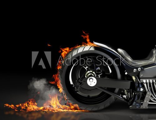 Custom black motorcycle burnout. Room for text or copyspace 