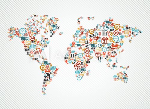 Delivery world map colorful shipping web icons illustration. 