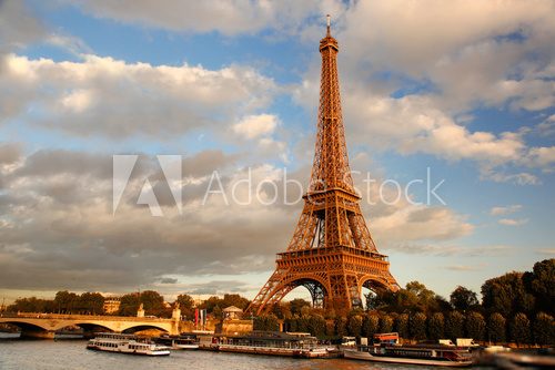 Eiffel Tower  with bridge in Paris, France 