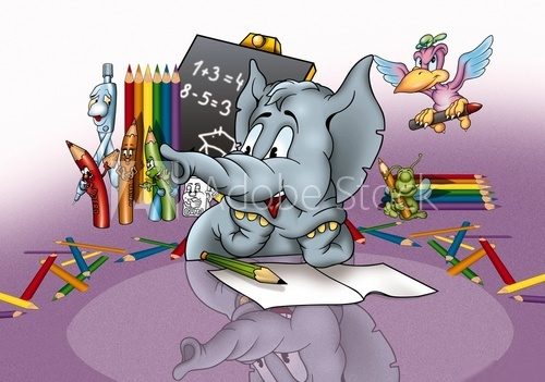 Elephant in School - Cartoon Background Illustration