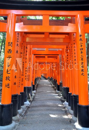 Famous bright orange torii gates of Fushimi Inari Taisha Shrine 