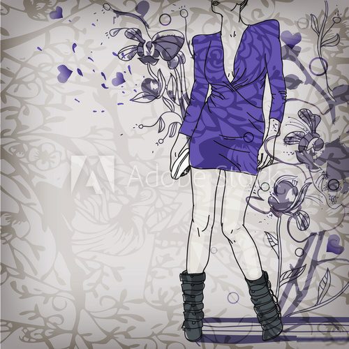 fashion girl on  a floral background