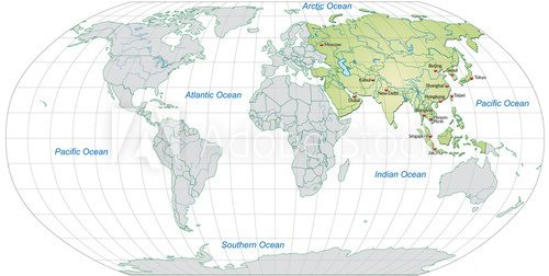 Landkarte von Asien und der Welt 