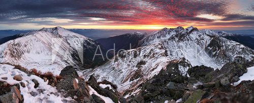Majestic sunset in winter mountains landscape 