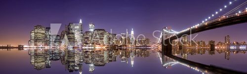 New York skyline and reflection at night