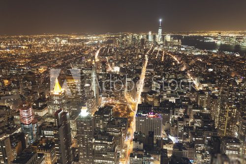 Panoramic view of Manhattan New York looking south from midtown 