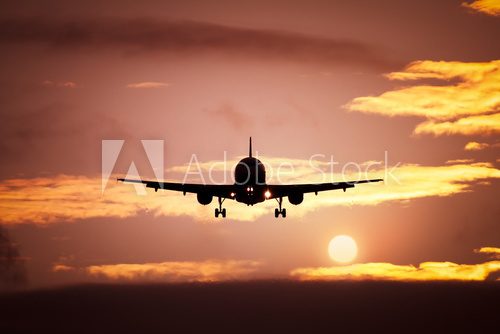 plane in the sunset sky