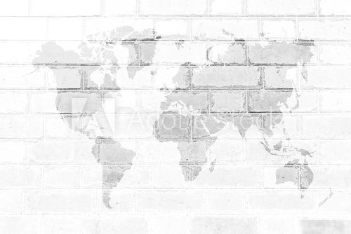 Red Brick wall texture Soft tone White color with world map 