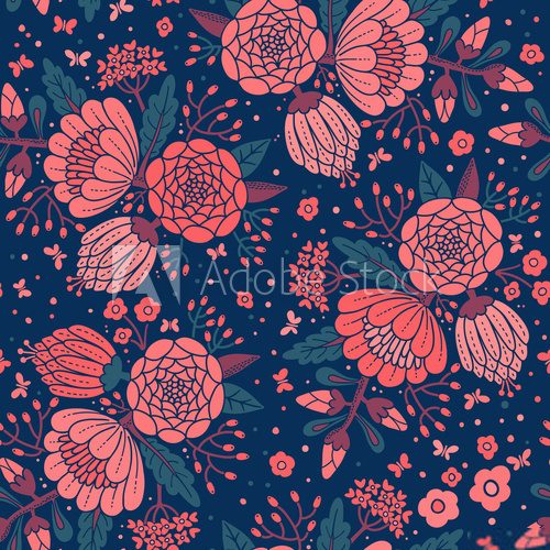 Seamless vintage pattern with decorative flowers. 