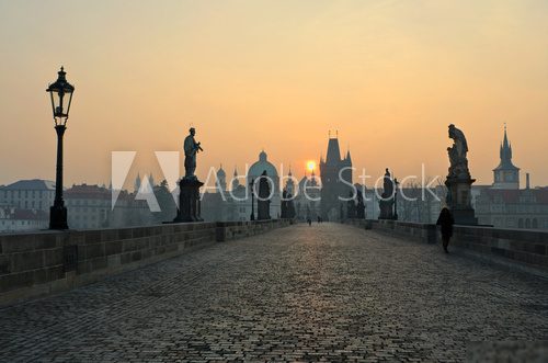 Sunrise in Prague, view from the Charles Bridge