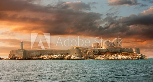 Sunset over famous If castle, chateau d'If, Marseille, France 