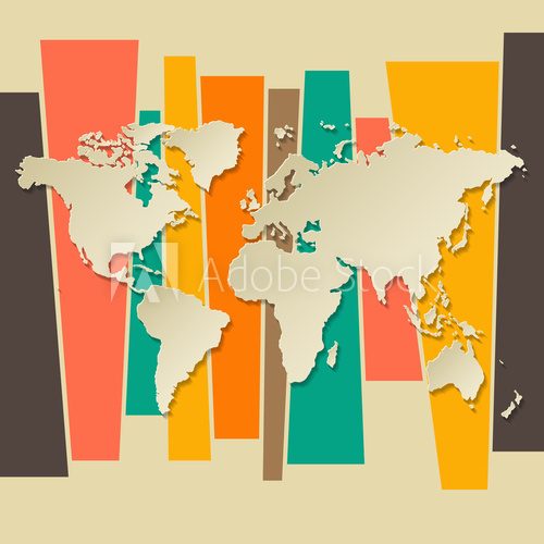 vector World map paper 3D retro background 