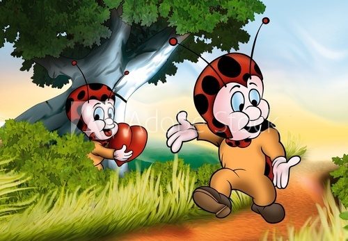 Walking Ladybug - Cartoon Background Illustration