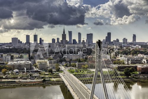 Warsaw skyline behind the bridge 