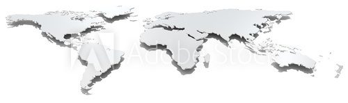 Wide image world map.Front view of thin steel world map.Metal 