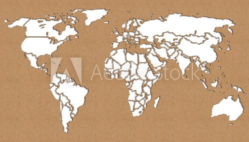 World map cut out of craft paper 