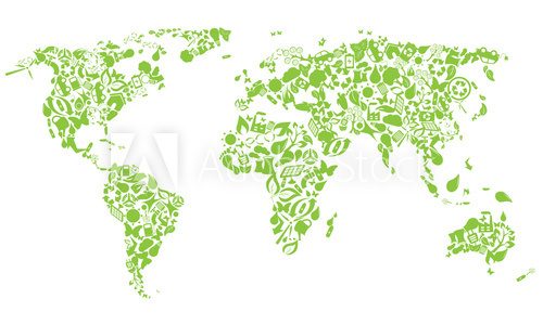 World map of eco icons 