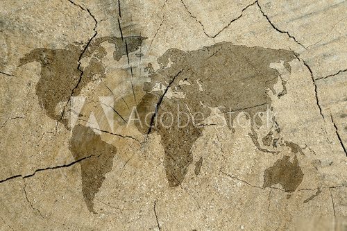 world map on wooden texture background 