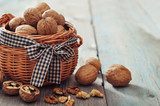Walnuts in wicker basket 