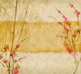 bamboo and plum blossom on old antique paper texture 