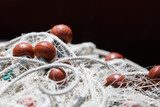 Fishing net with red floats background