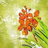 green painted  background with flowers 
