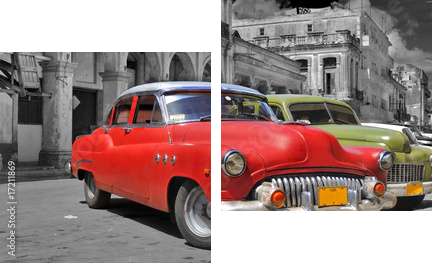 Colorful Havana cars panorama - Zweiteiliges Leinwandbild, Diptychon