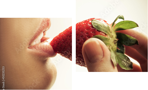 sensual mouth and strawberry - Zweiteiliges Leinwandbild, Diptychon