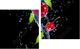 Cherries in water splash, isolated on black background - Zweiteiliges Leinwandbild, Diptychon