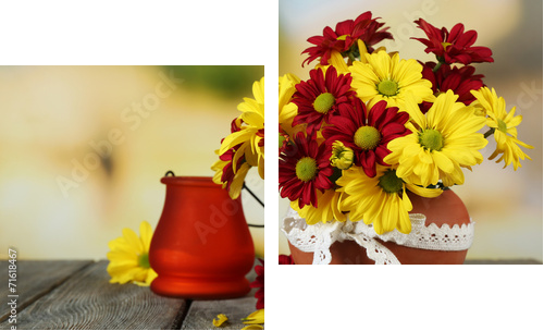 Beautiful chrysanthemum in pot with candlestick  - Zweiteiliges Leinwandbild, Diptychon