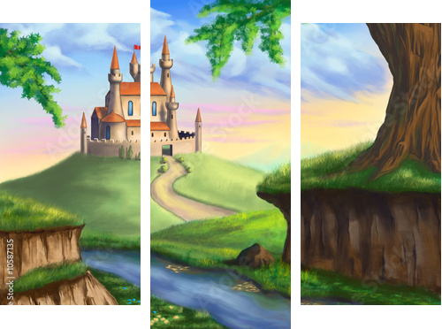 Fantasy castle - Dreiteiliges Leinwandbild, Triptychon