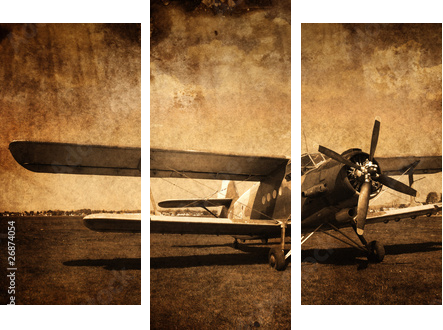 stary samolot - dwupÅatowiec - Dreiteiliges Leinwandbild, Triptychon