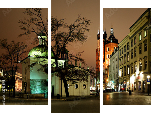 Night view of the Market Square in Krakow, Poland - Dreiteiliges Leinwandbild, Triptychon
