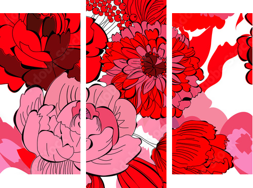 Seamless pattern with red flowers - Dreiteiliges Leinwandbild, Triptychon