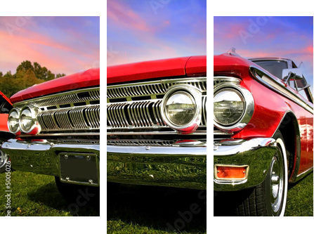 Red Muscle Car - Dreiteiliges Leinwandbild, Triptychon