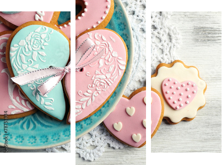 Heart shaped cookies for valentines day  - Dreiteiliges Leinwandbild, Triptychon