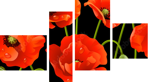 Seamless background: poppy - Vierteiliges Leinwandbild, Viertychon