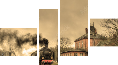 Old retro steam train - Vierteiliges Leinwandbild, Viertychon
