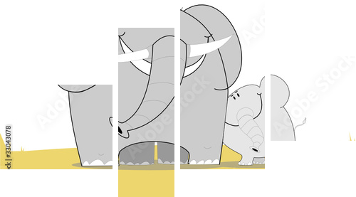slonie - Vierteiliges Leinwandbild, Viertychon
