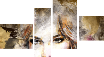 Beautiful woman face. watercolor illustration  - Vierteiliges Leinwandbild, Viertychon