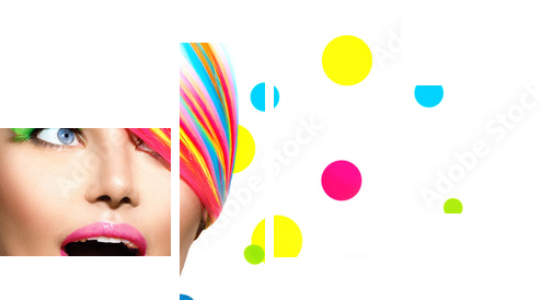 Beauty Portrait with Colorful Makeup Manicure and Hairstyle  - Vierteiliges Leinwandbild, Viertychon